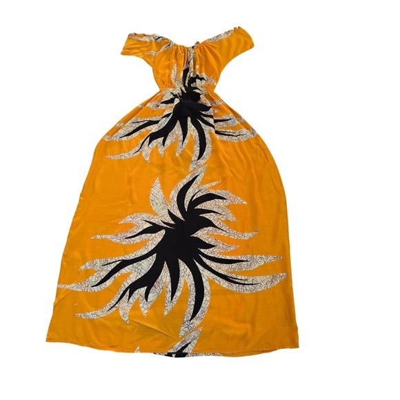 African print Women's Maxi Dress Palm Yellow Black Sleeveless Summer Beach - Picture 1 of 5
